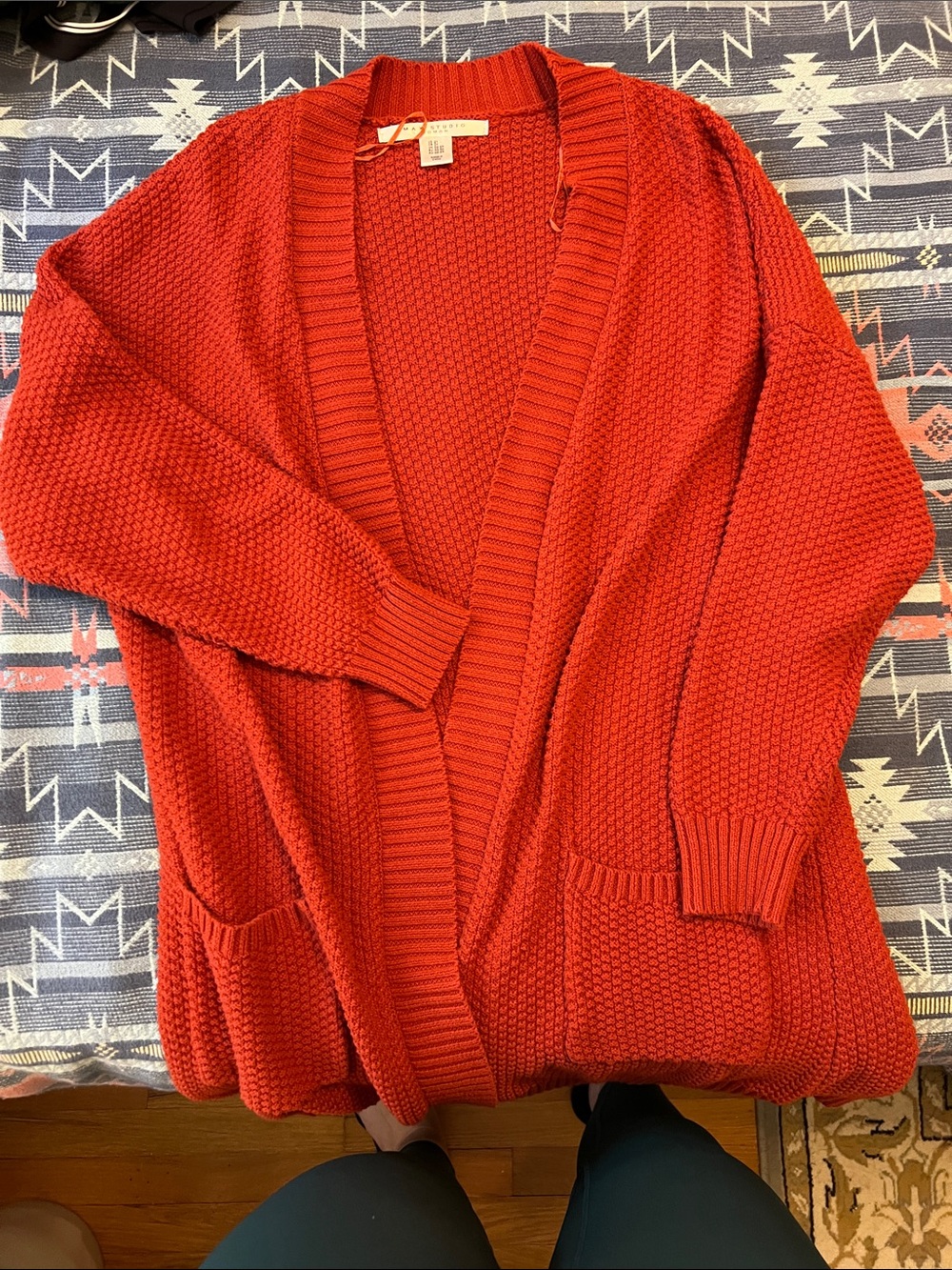 Max Studio Open-Front Chunky Knit Cardigan in Rusty Orange size 2X